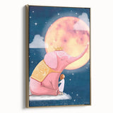 Children's Wall Decor - Dreamy Pink Elephant & Moon Nursery Art