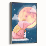 Children's Wall Decor - Dreamy Pink Elephant & Moon Nursery Art