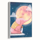 Children's Wall Decor - Dreamy Pink Elephant & Moon Nursery Art