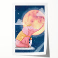 Children's Wall Decor - Dreamy Pink Elephant & Moon Nursery Art