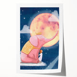 Children's Wall Decor - Dreamy Pink Elephant & Moon Nursery Art
