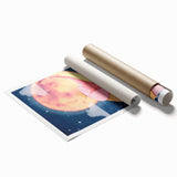 Children's Wall Decor - Dreamy Pink Elephant & Moon Nursery Art