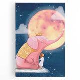 Children's Wall Decor - Dreamy Pink Elephant & Moon Nursery Art