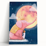 Children's Wall Decor - Dreamy Pink Elephant & Moon Nursery Art