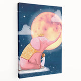 Children's Wall Decor - Dreamy Pink Elephant & Moon Nursery Art