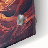 Close-up of a vibrant acrylic landscape artwork depicting intricate cave formations in rich earth tones, showcasing textures and shadows for depth. Perfect for modern decor.
