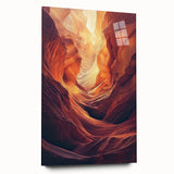 Acrylic glass artwork displaying a stunning side view of colorful landscapes and caves, designed without pins for a modern finish, perfect for home decor.