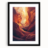 Framed landscape artwork depicting a serene cave scene with a black mat, showcasing intricate details and rich colors, perfect for home decor or office spaces.