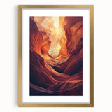 Elegant gold-framed landscape artwork depicting serene cave scenery, featuring a mat border for added depth, perfect for home decor enthusiasts seeking stylish wall accents.