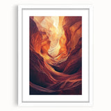 Framed landscape artwork depicting a serene cave scene, with a white mat border enhancing its elegance, perfect for home decor. Ideal for nature lovers or art enthusiasts.