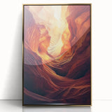Framed acrylic artwork showcasing a stunning landscape with caves, featuring a gold frame that enhances the visual appeal, ideal for modern home decor.