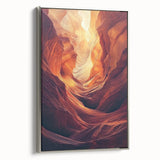 Framed canvas artwork showcasing a stunning landscape with caves, featuring a silver frame that enhances the natural beauty of the scene, perfect for home decor.