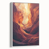 Framed canvas artwork showcasing a stunning landscape with intricate cave formations, set against a white background, ideal for modern home decor.