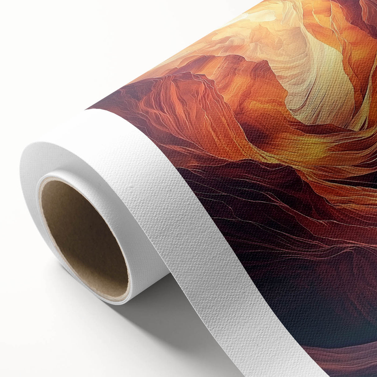 Vibrant rolled canvas artwork depicting a stunning landscape of caves, showcasing rich colors and intricate details, ideal for home decor or art collectors.