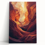 Stretched canvas art piece depicting a serene landscape with caves, featuring earthy tones and intricate details, ideal for home decor or gallery display.