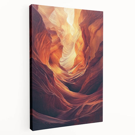 Stretched canvas artwork depicting a serene landscape with caves, rich natural colors, and intricate details, perfect for enhancing home décor.
