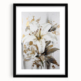 Elegant White Lily & Gold Floral Wall Art – Modern Canvas Print