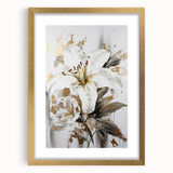 Elegant White Lily & Gold Floral Wall Art – Modern Canvas Print