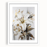 Elegant White Lily & Gold Floral Wall Art – Modern Canvas Print