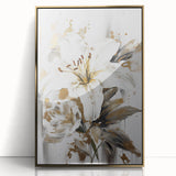 Elegant White Lily & Gold Floral Wall Art – Modern Canvas Print