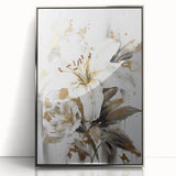 Elegant White Lily & Gold Floral Wall Art – Modern Canvas Print