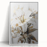 Elegant White Lily & Gold Floral Wall Art – Modern Canvas Print