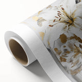 Elegant White Lily & Gold Floral Wall Art – Modern Canvas Print