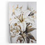 Elegant White Lily & Gold Floral Wall Art – Modern Canvas Print