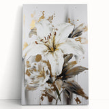 Elegant White Lily & Gold Floral Wall Art – Modern Canvas Print