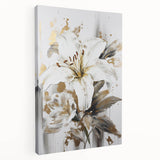 Elegant White Lily & Gold Floral Wall Art – Modern Canvas Print
