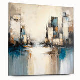 Abstract architectural wall art in acrylic glass, showcasing a striking side view with vibrant colors and modern design elements, perfect for contemporary decor.