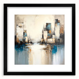 Abstract architectural wall art framed with a black mat, showcasing geometric shapes and lines in a modern design. Perfect for contemporary home decor.