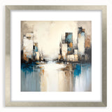 Abstract architecture wall art framed in silver matting, showcasing geometric patterns and modern design elements, perfect for contemporary decor.