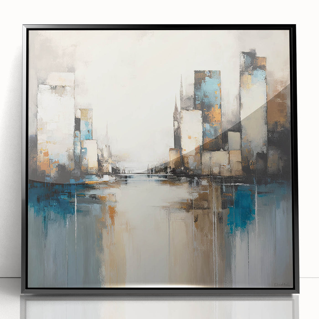 Framed abstract architecture wall art in black acrylic, showcasing modern geometric shapes and lines, ideal for contemporary home decor or office spaces.