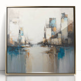 Framed acrylic wall art featuring an abstract architectural design in gold hues, showcasing modern aesthetics and stylish decor for contemporary interiors.