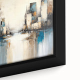 Abstract architecture wall art in a sleek black frame, showcasing intricate geometric patterns in vibrant colors, ideal for modern decor and artistic interiors.