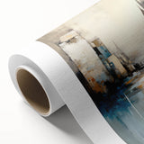 Abstract architectural wall art on rolled canvas, showcasing a blend of geometric shapes and vibrant colors, ideal for modern home decor. The artwork features intricate details and a contemporary aesthetic, packaged securely in a protective cardboard tube.