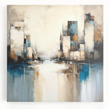 Abstract architecture wall art on stretched canvas showcasing geometric shapes and vibrant colors, perfect for modern home decor and artistic interior design.