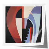 Abstract geometric art print showcasing vibrant colors and intricate shapes, displayed in a glossy mockup setting, ideal for contemporary home decor.