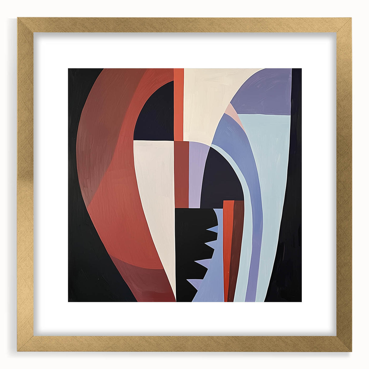 Abstract geometric frame in gold with a mat, showcasing a modern design ideal for contemporary decor. Perfect for enhancing living spaces or art galleries.