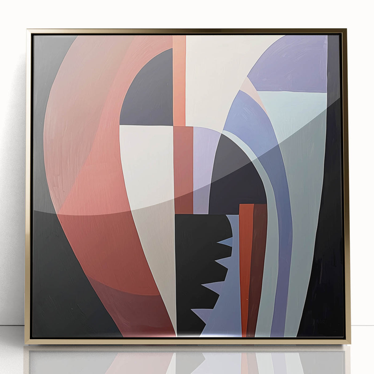 Abstract geometric wall art in a sleek gold frame, showcasing intricate patterns and vibrant colors, perfect for modern home decor. Ideal for adding a touch of elegance to any room.