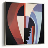Framed abstract geometric canvas art in silver, showcasing modern design elements with sharp angles and vibrant colors, ideal for contemporary home decor.