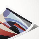 Abstract geometric rolled print showcasing vibrant colors and intricate patterns, elegantly packaged in a protective cardboard tube for art enthusiasts and decorators.