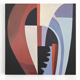 Abstract geometric stretched canvas artwork in vibrant colors, featuring dynamic shapes and patterns, perfect for modern decor, adding a contemporary touch to any space.