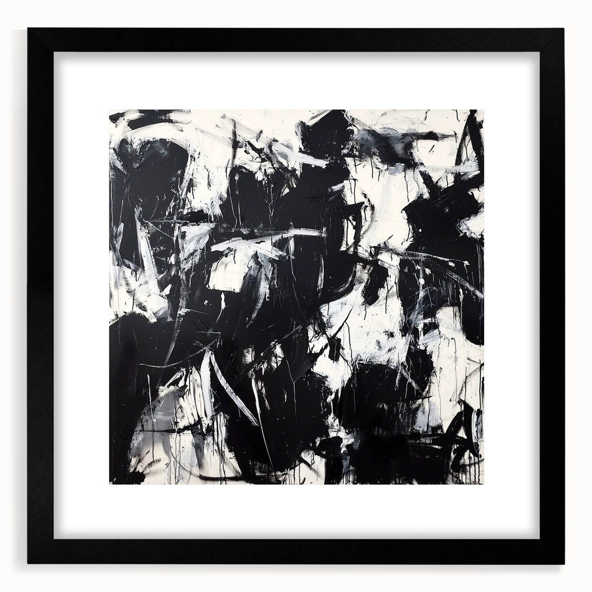 Abstract splatter design framed in black, showcasing vibrant colors and artistic flair, ideal for modern home decor or gallery display.