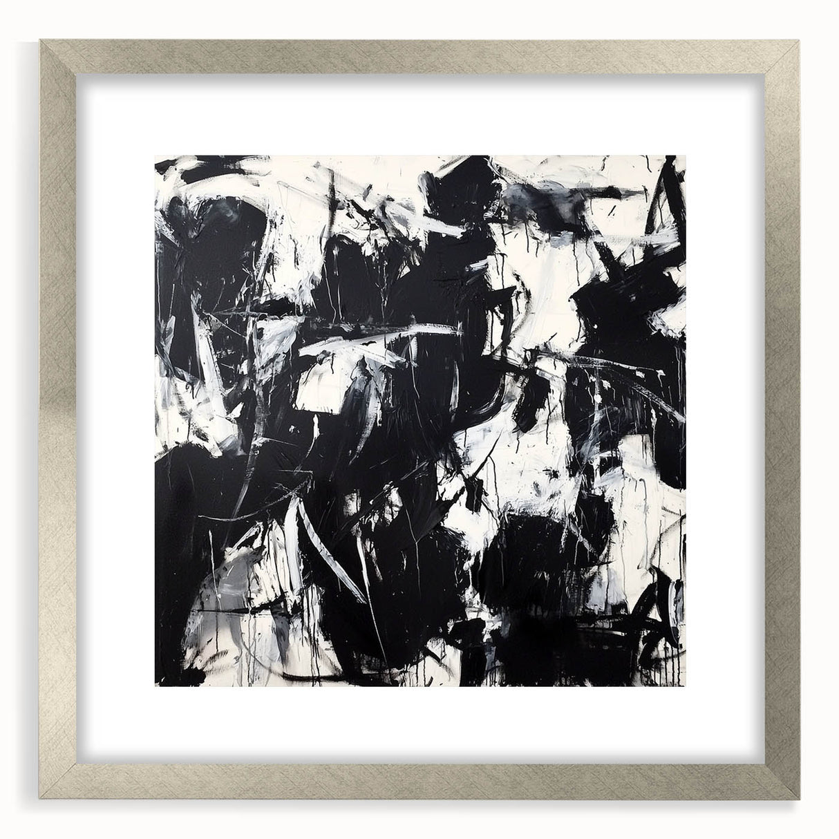 Abstract splatter frame with a silver mat, showcasing a vibrant, artistic design that adds a modern touch to any decor. Ideal for contemporary interiors.