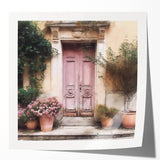 Extra large floral art on glossy canvas depicting an intricate French door design.