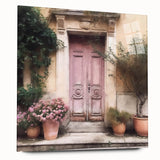 Large abstract wall art on acrylic glass depicting a stylized French door, in muted gray tones.