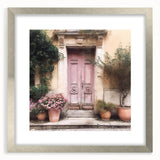 Textured abstract art print featuring a French door design in muted gray tones on a framed canvas, ideal for bedroom art.