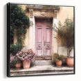 Black and white framed canvas of a vintage-style French door, ideal for bedroom wall art.